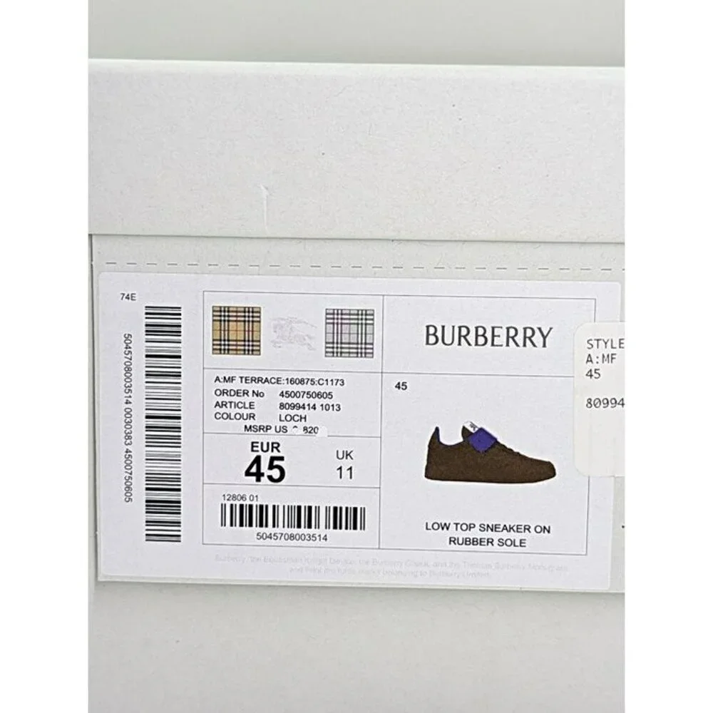 Burberry Men's Terrace Low Top Leather Sneakers in Loch Size 45 (MSRP $820) - Picture 12 of 12